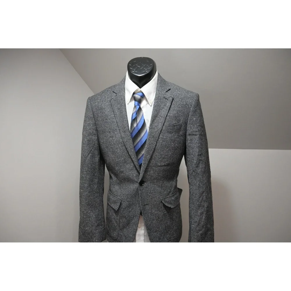 Express Blazer Men 36S Grey Textured Elbow Patches Two Button Excellent